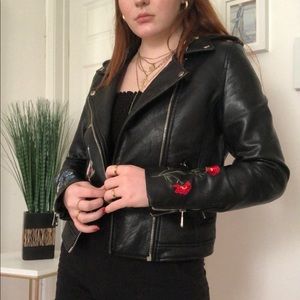 Black floral leather jacket